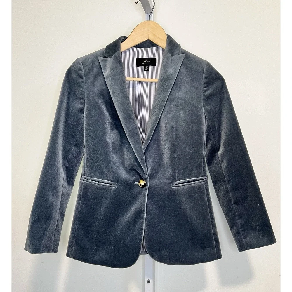 J. Crew Parke Blazer in Velvet Velour SZ OOP Women's Preppy One Button Jacket